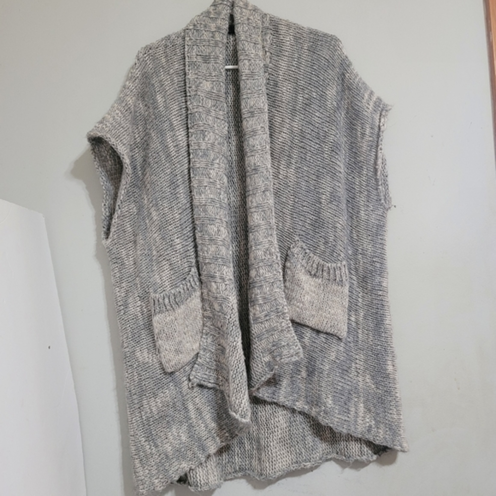 M Made in Italy‎ Cardigan Sweater Sz XL Mohair Wool Gray Open Front Pockets